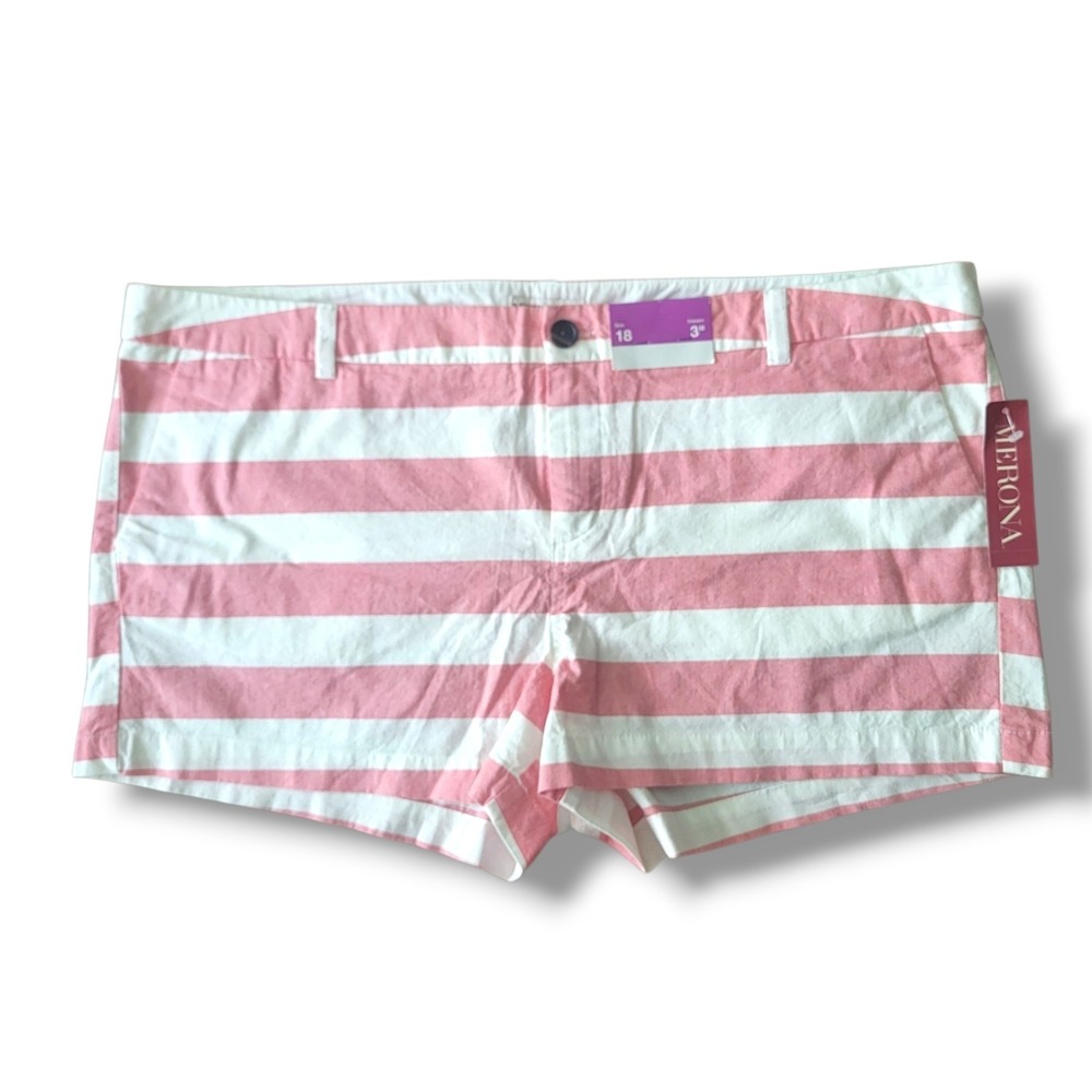 NWT Merona Womens 18 Washed Red White Stripe Chino Shorts 3" Inseam